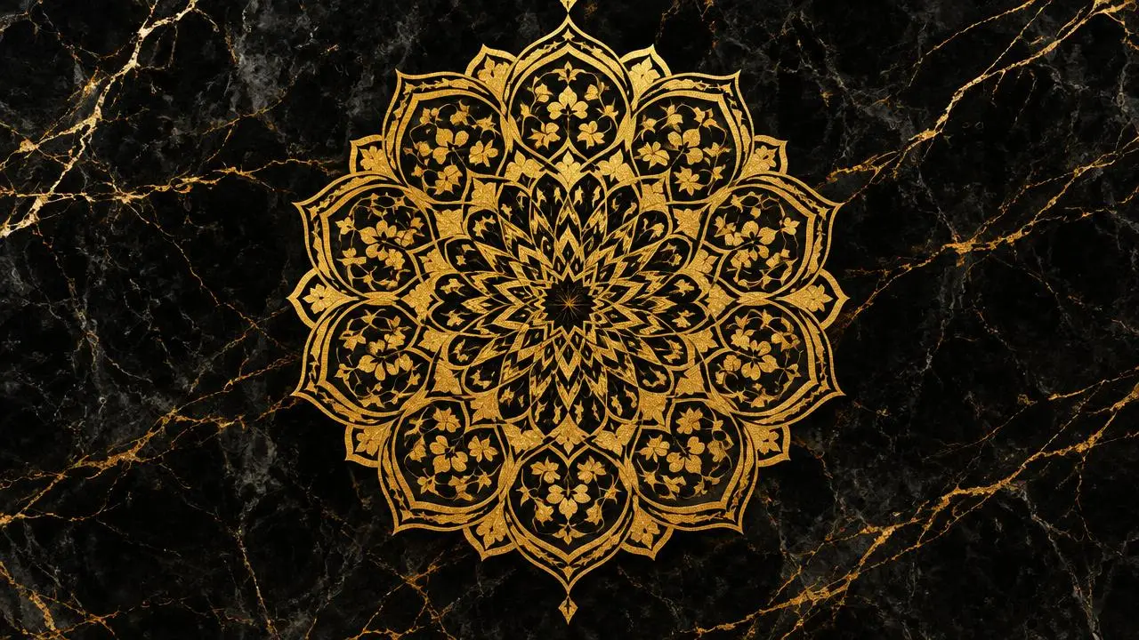 Abstract gold Islamic geometric pattern illustrating After Marriage
